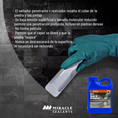 511 Seal & Enhance -Sellador apariencia húmeda para mármoles y granitos -  Miracle Sealants